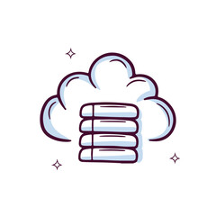 Hand Drawn Cloud Icon With Server Rack. Doodle Sketch Vector Illustration