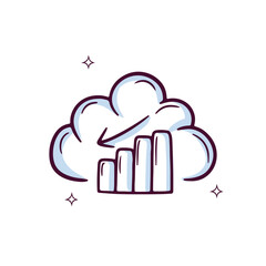 Hand Drawn Cloud Icon With Chart Down. Doodle Sketch Vector Illustration