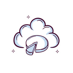 Hand Drawn Cloud Icon With Pie Chart. Doodle Sketch Vector Illustration