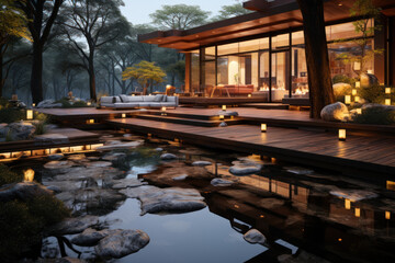 Obraz premium view on a backyard yard with an outdoor 