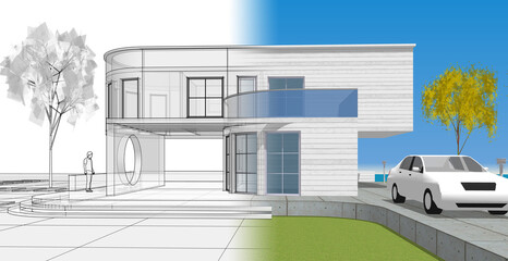 architecture house with consoles 3d © Svjatoslav