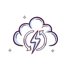 Hand Drawn Cloud Icon With Renewable Energy Symbol. Doodle Sketch Vector Illustration