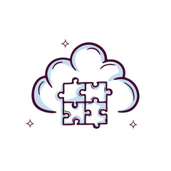 Hand Drawn Cloud Icon With Puzzle Pieces. Doodle Sketch Vector Illustration