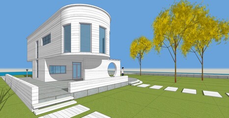 architecture house with consoles 3d © Svjatoslav