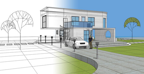 architecture house with consoles 3d © Svjatoslav