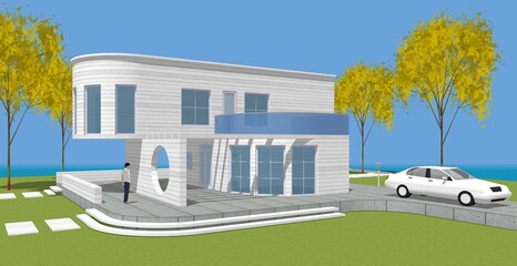 architecture house with consoles 3d © Svjatoslav