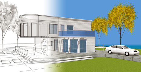 architecture house with consoles 3d © Svjatoslav