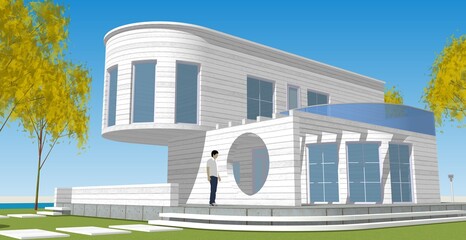 architecture house with consoles 3d © Svjatoslav