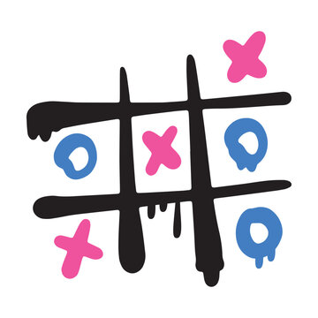 Bright Graffiti Oughts and Crosses as Street Wall Painting Art Vector Illustration