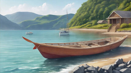 Boat on the sea watercolor landscape boating wallpaper by Generative AI