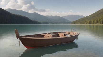 Fototapeta na wymiar Boat on the lake pencil sketch wallpaper by Generative AI
