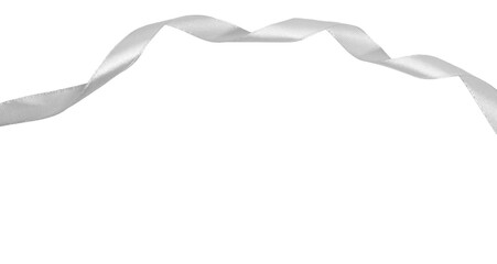 silver ribbon isolated on transparent background, for birthday or celebration concept, PNG image