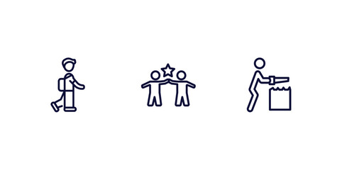 set of people thin line icons. people outline icons included children in school, succes team, carpenter working vector.