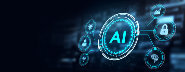 AI Learning and Artificial Intelligence Concept. Business, modern technology, internet and networking concept. 3d illustration