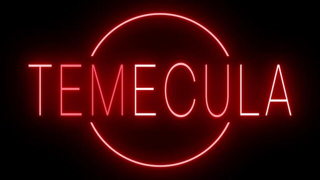 Red flickering and blinking animated neon sign for the city of Temecula