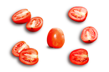 Set of cut out tomato on white background