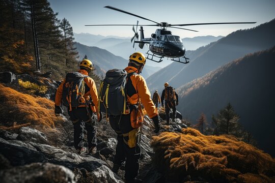 High-altitude rescue personnel use rope systems to rescue people in distress. Generated with AI