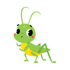 Cute Green Grasshopper Character Sitting Vector Illustration