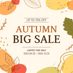 Fall sale event banner template. Fall season concept background vector illustration.