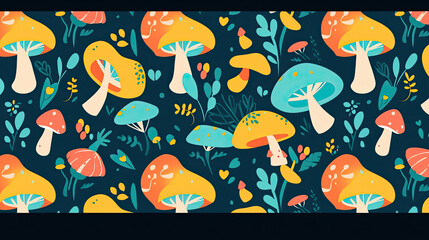 Bright colorful fantastic mushrooms in a forest clearing. Fantasy.
