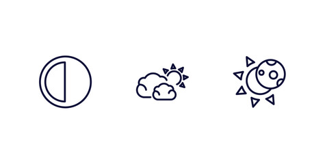 set of weather thin line icons. weather outline icons included last quarter, subtropical climate, eclipse vector.