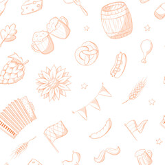 oktoberfest seamless pattern with hand drawn doodles for wallpaper, wrapping paper, scrapbooking, textile prints, packaging, etc. EPS 10