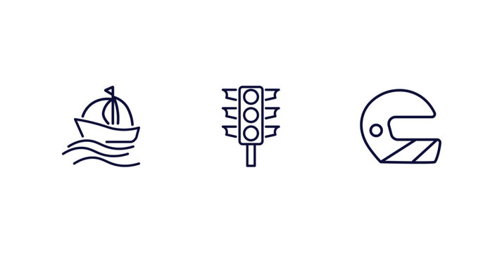 set of transportation thin line icons. transportation outline icons included sailing, semaphore, motorsport vector.