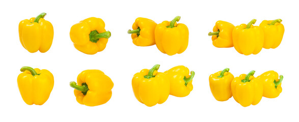 PAPRIKA.Fresh yellow bell pepper isolated on white background. Bulgarian salad pepper .Fresh vegetables. Harvest. Vegan. close up
