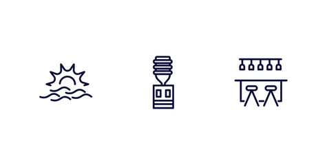 set of summer thin line icons. summer outline icons included sun at sea, dispenser, bar vector.