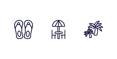 Fototapeta premium set of summer thin line icons. summer outline icons included pair of flip flops, terrace, island with palm trees vector.