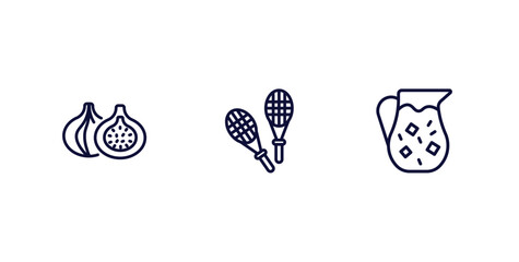 set of summer thin line icons. summer outline icons included fig, rackets, sangria vector.