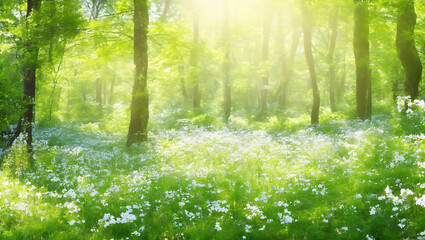 Fototapeta na wymiar Green meadow with daisy flowers and natural backgrounds for your design
