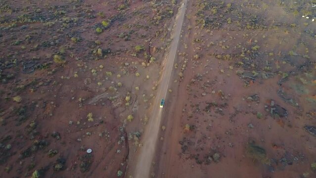 Aerial view of a bus in the bush Yabelo Ethiopia