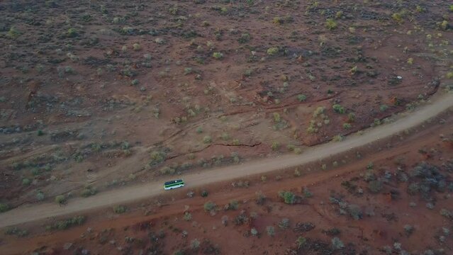 Aerial view of a bus in the bush Yabelo Ethiopia