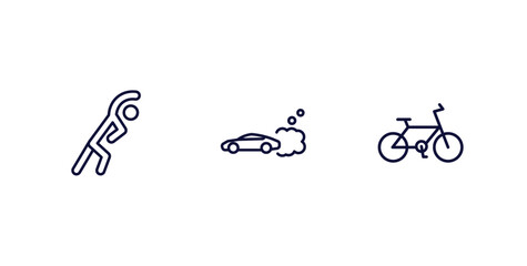 set of sport and games thin line icons. sport and games outline icons included stretching, drift car, race bike vector.