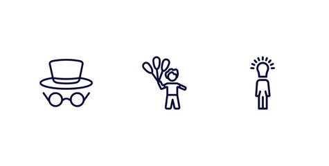 set of people thin line icons. people outline icons included hat and glasses, man child and balloons, man with idea vector.