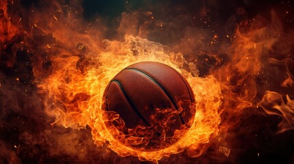 Basketball on Fire, Burning Basketball on Black Background. Generative Ai
