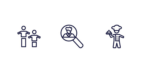 set of people thin line icons. people outline icons included team work success, recruit, cooker with tray vector.