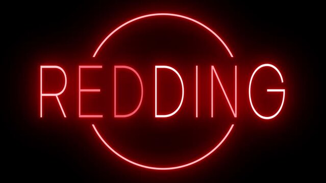 Red flickering and blinking animated neon sign for the city of Redding