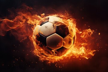 Naklejka premium Soccer Ball on Fire, Burning Football, Flamy Ball on Black Background. Generative Ai