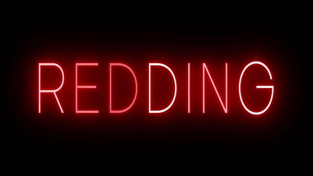 Red flickering and blinking animated neon sign for the city of Redding