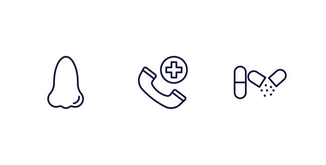 set of medical thin line icons. medical outline icons included e, emergency call, antibiotic vector.