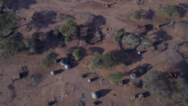Aerial view of a Borana village Yabelo Ethiopia