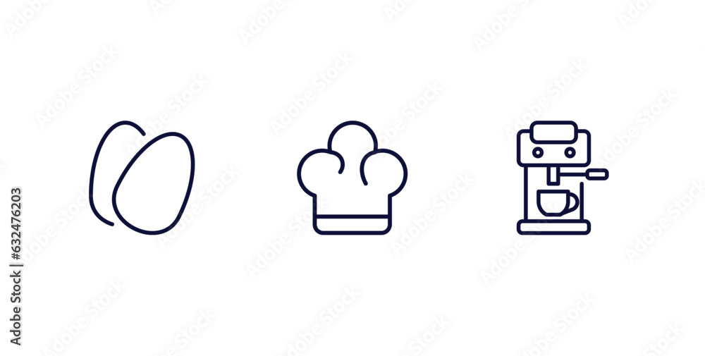 Poster set of kitchen thin line icons. kitchen outline icons included eggs, chef hat, coffee hine vector.