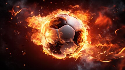 Fototapeta premium Soccer Ball on Fire, Burning Football, Flamy Ball on Black Background. Generative Ai