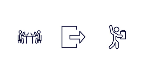 Fototapeta premium set of humans and behavior thin line icons. humans and behavior outline icons included public work, out, worker with notepad vector.