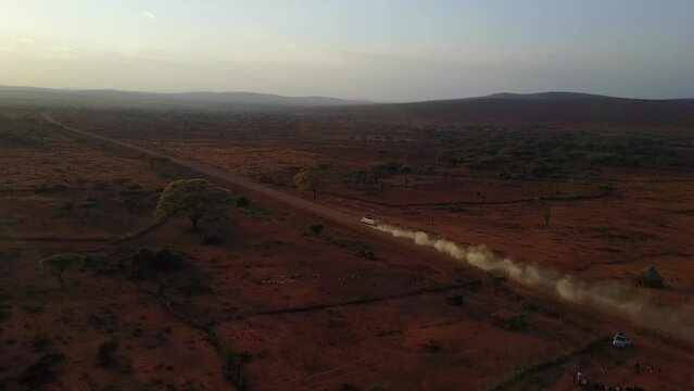 Aerial view of a truck in the bush Yabelo Ethiopia
