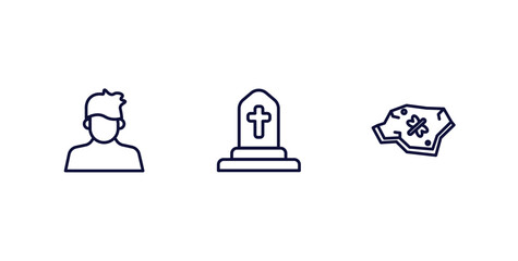 set of history thin line icons. history outline icons included staff, tomb, fossil vector.