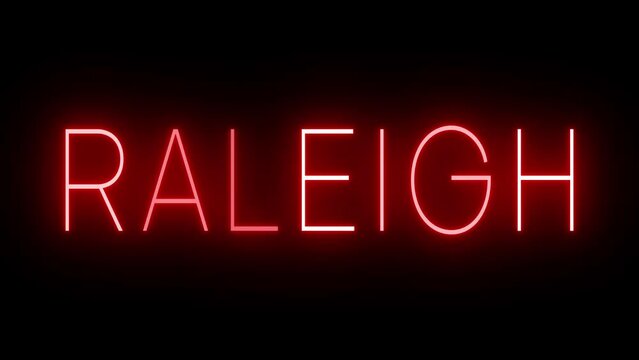 Red flickering and blinking animated neon sign for the city of Raleigh