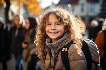 Fototapeta premium Girl Holding Crayon. Nurturing Creativity and Learning. Colorful School Setting. Encouraging Imagination and Expression in Education. Students Unleashing Their Potential. Generative Ai